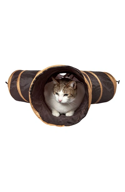Shop Pet Life 3-way Kitting-go-seek Cat Tunnel In Brown/ Dark Brown