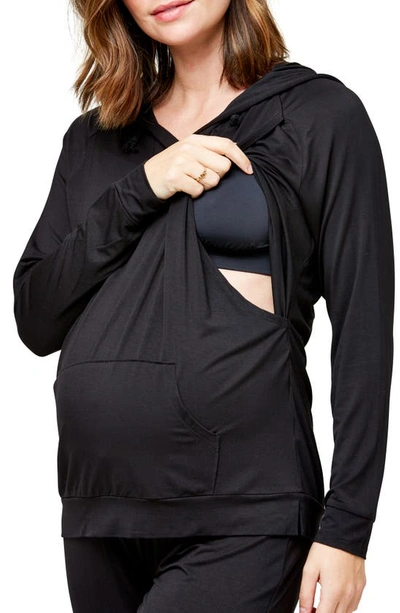 Shop Nom Maternity Simone Maternity/nursing Hoodie In Black