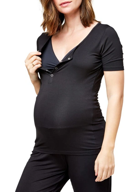 Shop Nom Maternity Rhys Maternity/nursing Pajama Top In Black