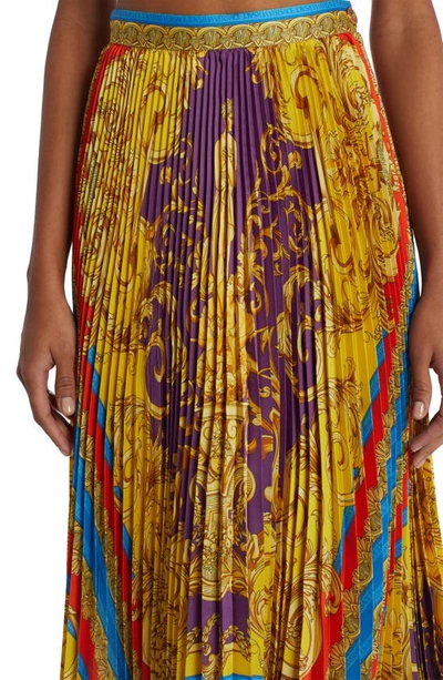 Versace Pleated Printed Twill Midi Skirt In Dark Orchid+sun | ModeSens