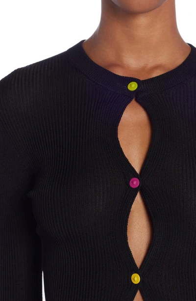 Shop Versace Three-button Shrunken Rib Cardigan In Black