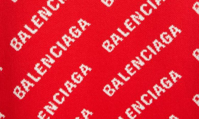 Shop Balenciaga Mini Logo Jacquard Oversize Cardigan In Red/ White