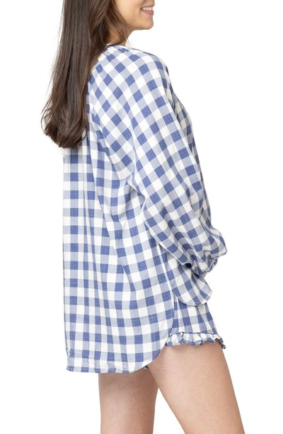 Shop Nom Maternity Provence Print Maternity Shirt In Navy/ White Plaid