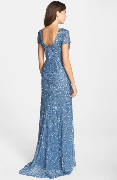Shop Adrianna Papell Short Sleeve Sequin Mesh Gown In Nile