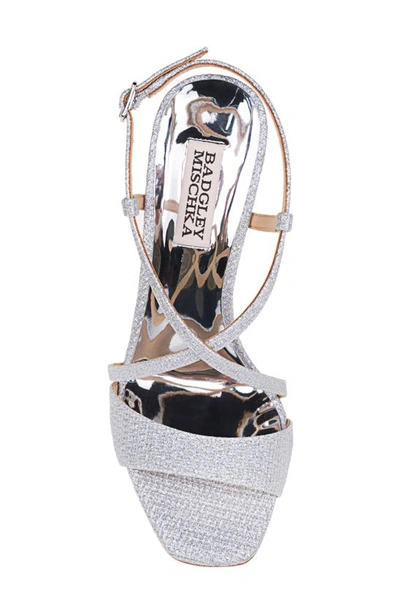 Shop Badgley Mischka Ebiza Glitter Cross Strap Sandal In Silver Glitter