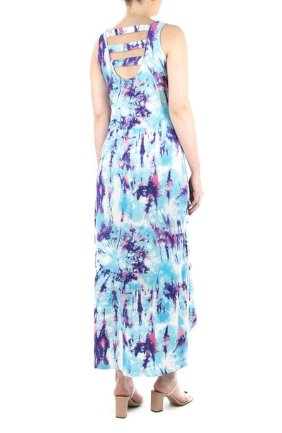 Shop Nina Leonard High-low Tie Dye Maxi Dress In Blue Multi