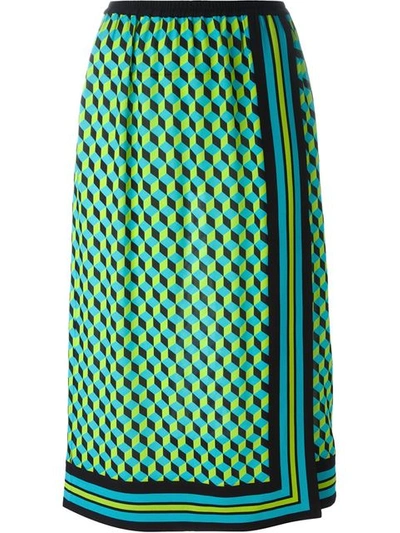 Michael Kors Printed Wrap-effect Silk-crepe Skirt In Aqua Multi