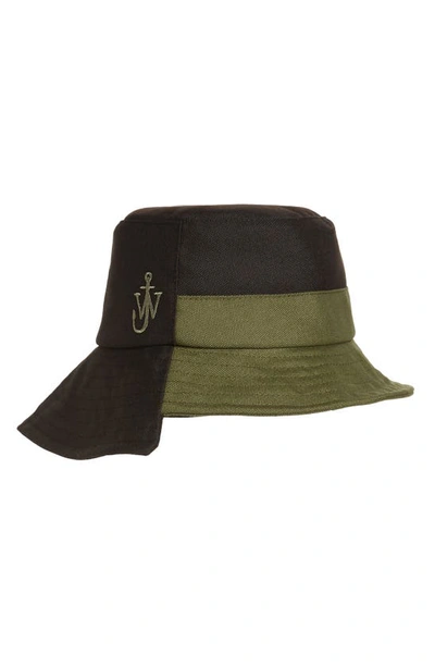 Shop Jw Anderson Asymmetrical Colorblock Bucket Hat In Black/ Green