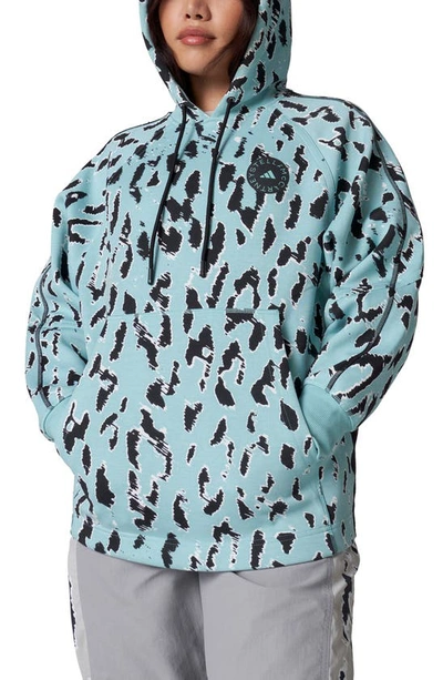 Shop Adidas By Stella Mccartney Leopard Print Organic Cotton & Recycled Polyester Hoodie In Splash