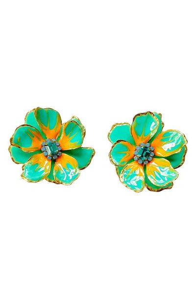 Shop The Pink Reef Jewel Box Floral Stud Earrings In Turquoise