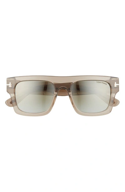 Shop Tom Ford Fausto 53mm Geometric Sunglasses In Light Brown / Green Mirror
