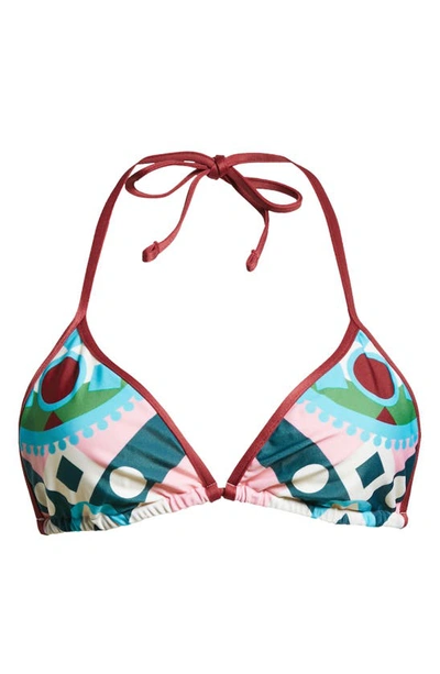 La Doublej Graphic-print Halterneck Bikini Top In Ruote Placee