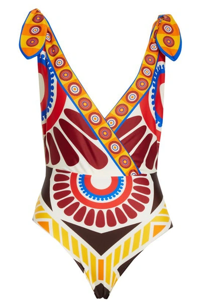 Shop La Doublej Hazzard Abstract Print One-piece Swimsuit In Solar Placee