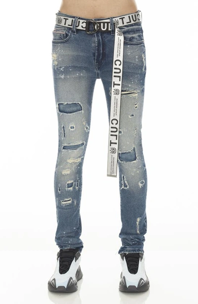 Shop Cult Of Individuality Punk Belted Distressed Super Skinny Jeans In Basil