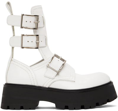 Shop Alexander Mcqueen White Rave Buckle Boots In 9359 New Ivory/silve
