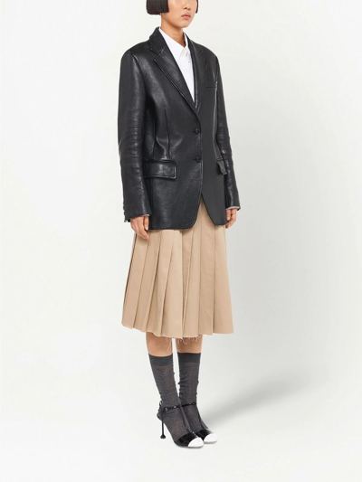 Miu Miu Nappa Leather Single-breasted Blazer In Black
