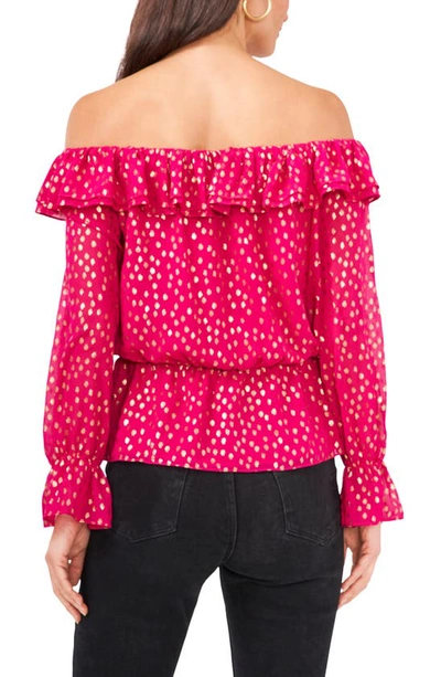 Shop Vince Camuto Off The Shoulder Foil Chiffon Blouse In Fuchsia Rose