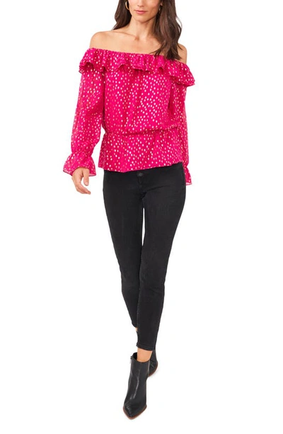 Shop Vince Camuto Off The Shoulder Foil Chiffon Blouse In Fuchsia Rose