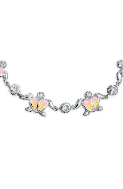 Shop Bling Jewelry Sterling Silver Cz & Created Opal Heart Turtle Bracelet In Pink