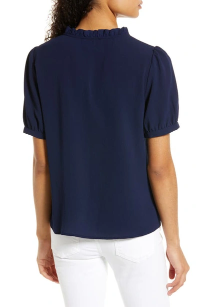 Shop Cece Frill V-neck Button-up Blouse In Classic Navy