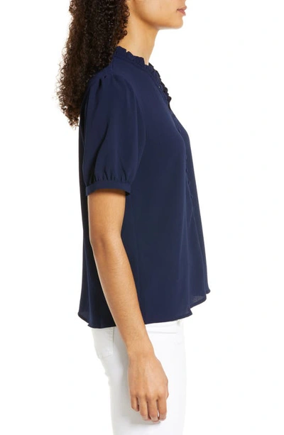 Cece Frill V-neck Button-up Blouse In Classic Navy