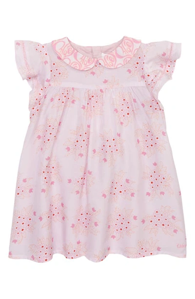 Chloé Kids' Floral Print Ruffle Dress In S79 Pink Red