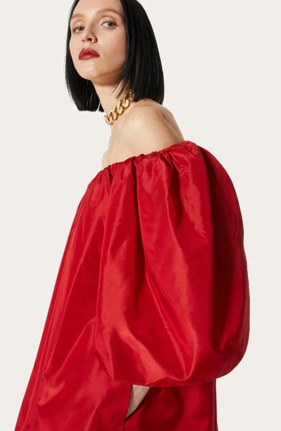 Shop Valentino Off The Shoulder Washed Taffeta Minidress In 157 Rosso