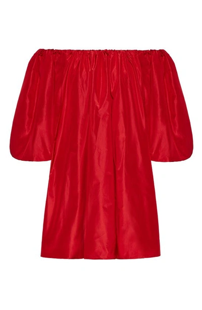 Shop Valentino Off The Shoulder Washed Taffeta Minidress In 157 Rosso