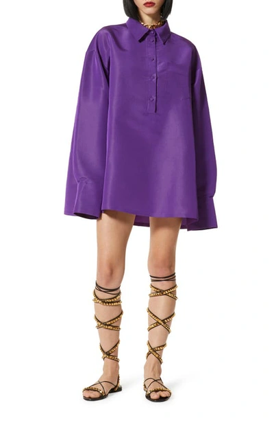 Shop Valentino Long Sleeve Faille Oversize Mini Shirtdress In Prism Violet