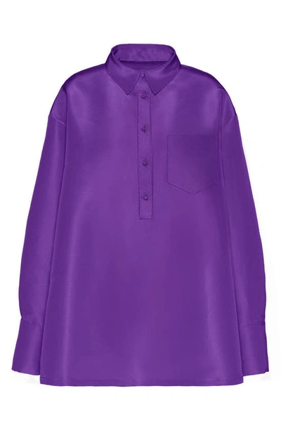 Shop Valentino Long Sleeve Faille Oversize Mini Shirtdress In Prism Violet