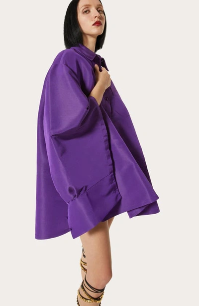 Shop Valentino Long Sleeve Faille Oversize Mini Shirtdress In Prism Violet