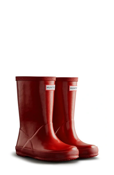 Shop Hunter Kids' First Gloss Waterproof Rain Boot In Military Red / Red