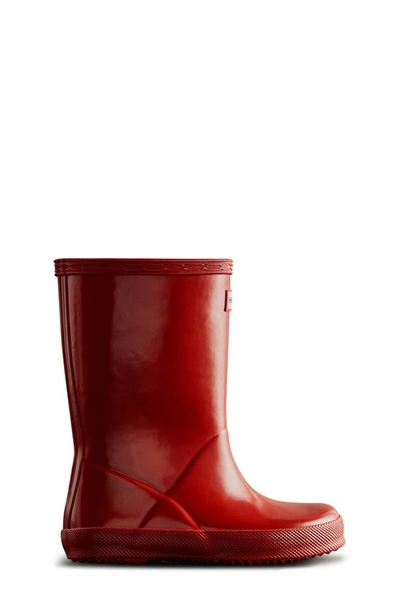 Shop Hunter Kids' First Gloss Waterproof Rain Boot In Military Red / Red