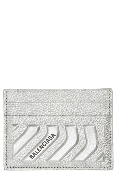 Shop Balenciaga Car Leather Card Holder In Silver