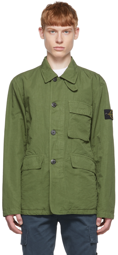 Shop Stone Island Khaki Cotton Jacket In V0058 Olive