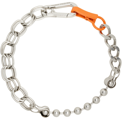 Shop Heron Preston Silver & Orange Multichain Necklace In 222 Silver Orange