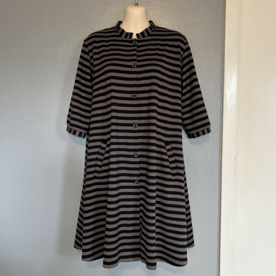 Pre-owned Marimekko Black Gray Striped Button Up Kaste Tunic Dress Medium  In Multicolor | ModeSens
