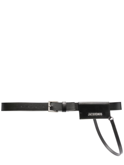 Shop Jacquemus Black Leather Belt With Coin Pocket In Nero