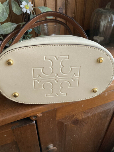 Tory Burch T Monogram Perforated Leather Bucket Bag New Ivory