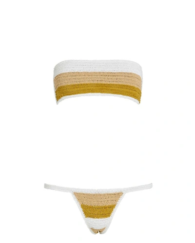 Shop Akoia Swim Jailur Crocheted Cotton Bikini Set In Mustard