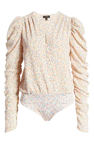 Shop Afrm Danna Puff Sleeve Bodysuit In Blush Spring Disty