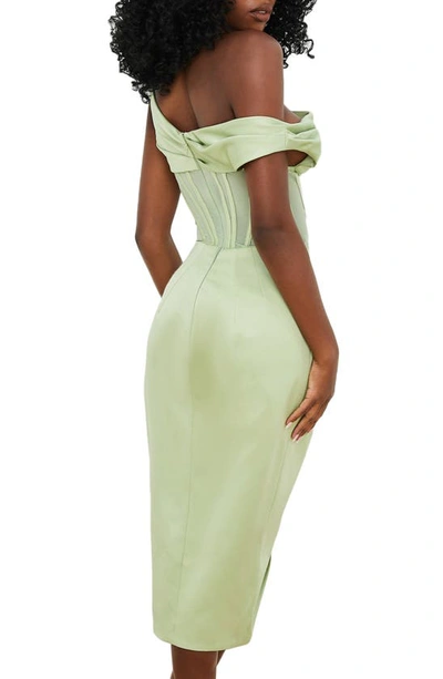 House Of Cb Lulu Corset One-shoulder Satin Midi Dress In Pistachio