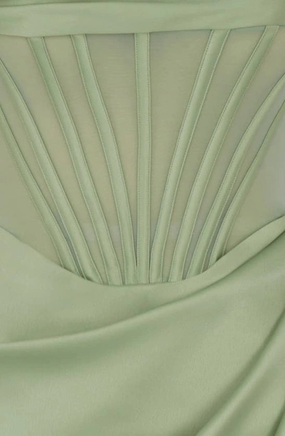 House Of Cb Lulu Corset One-shoulder Satin Midi Dress In Pistachio
