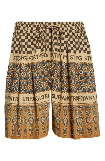 Story Mfg. Beige Sufiyan Khatri Edition Organic Shorts In Checker Bootleg Block | ModeSens