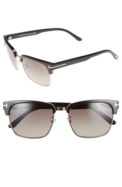 Shop Tom Ford 'river' 57mm Polarized Sunglasses In Shiny Black/ Gold/ Smoke