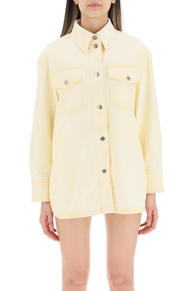 Shop Stella Mccartney Denim Overshirt With Logo In Yellow