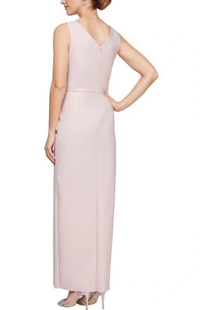 Alex Evenings Draped Embellished Compression Column Gown In Blush