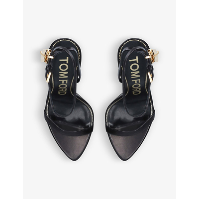 Shop Tom Ford Women's Black Padlock Leather Heeled Sandals