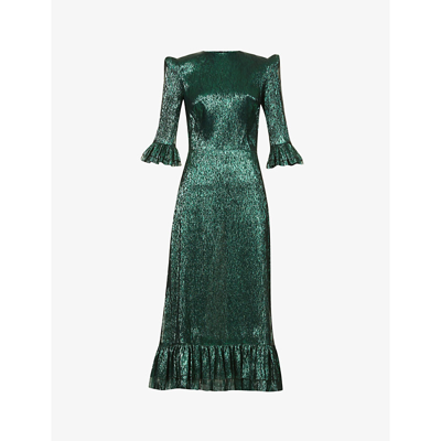 Shop The Vampire's Wife The Falconetti Metallic Silk-blend Midi Dress In Emerald