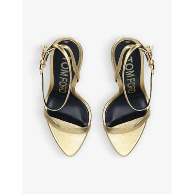 Tom Ford Womens Gold Padlock Leather Heeled Sandals In Gold